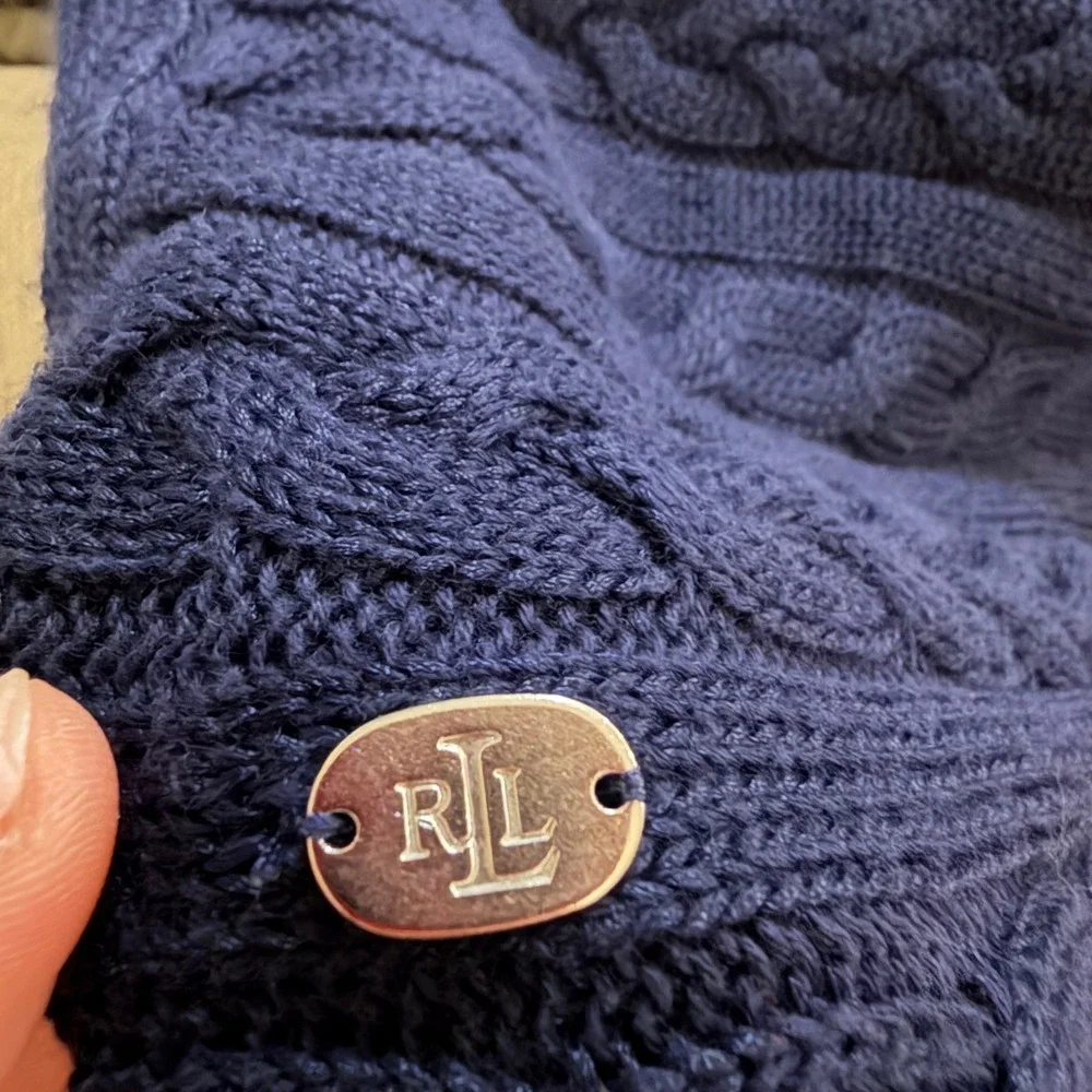 Lauren Ralph Lauren Cable‎ Knit Sweater Navy Blue Small Boat Neck Classic Casual